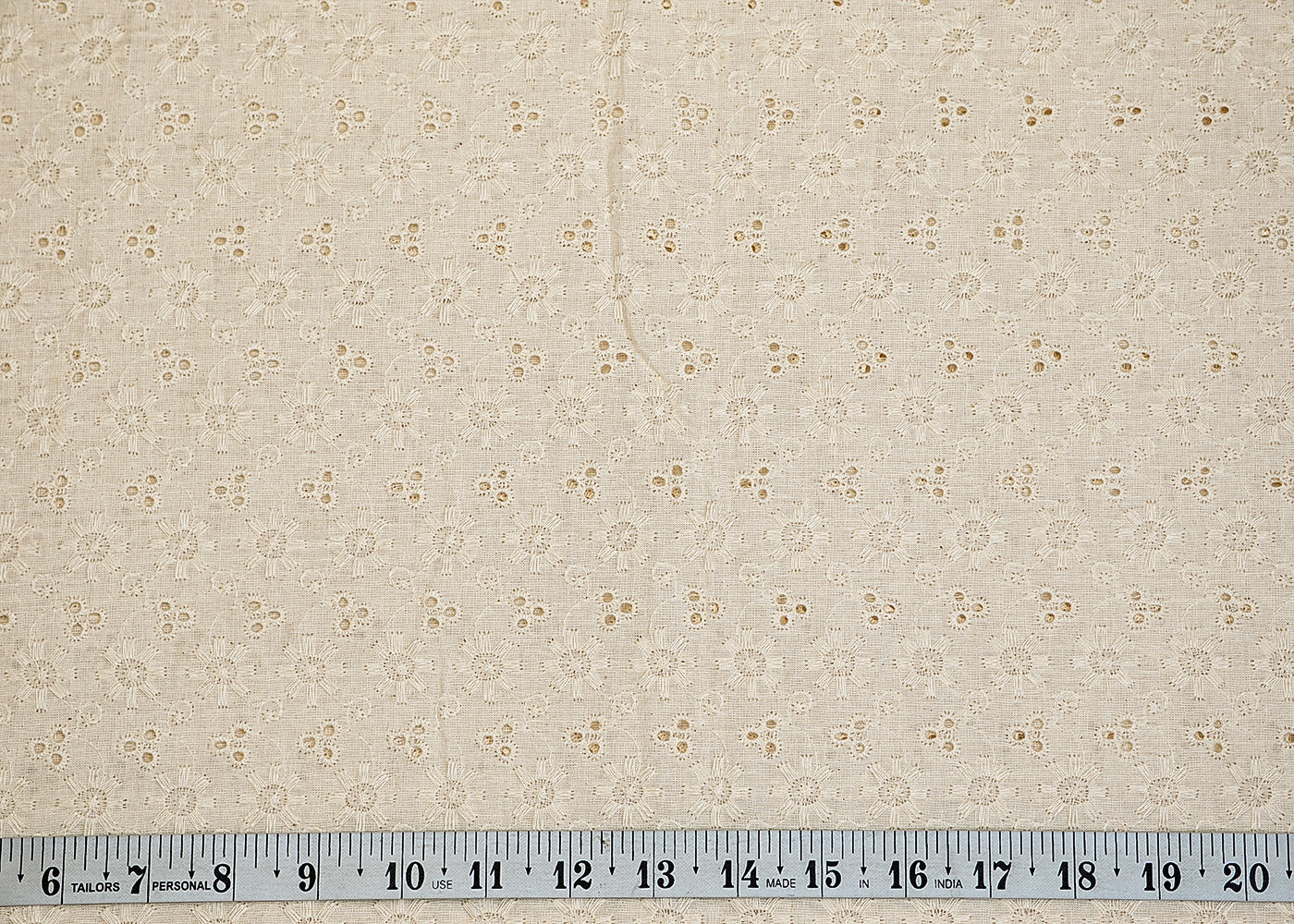 White Cotton Dobby Fabric with Allover Thread Work 13525