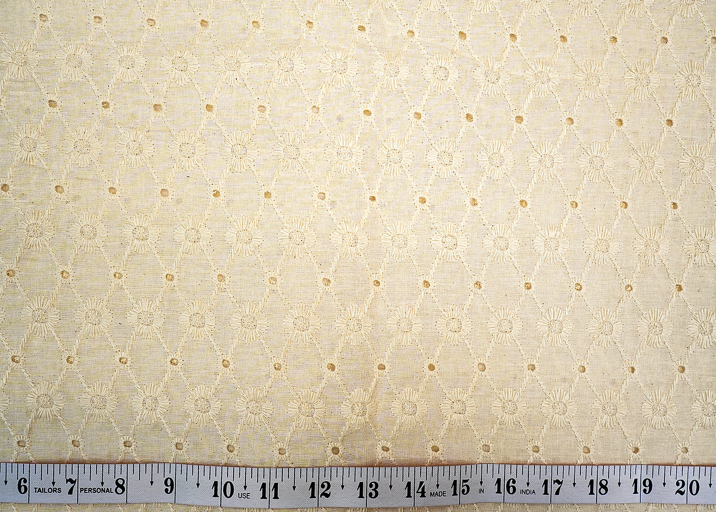 White Cotton Dobby Fabric with Allover Thread Work 13528