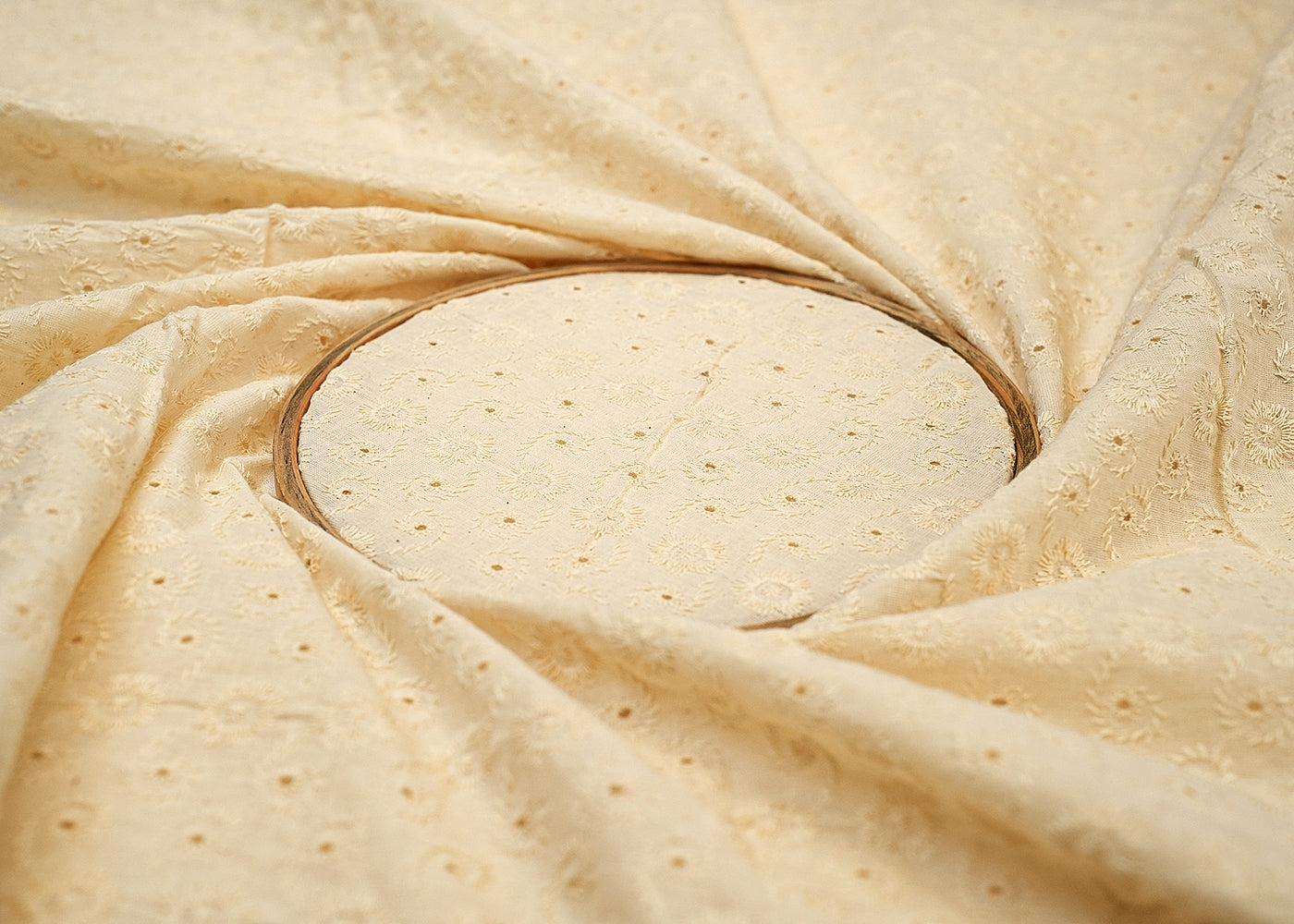 White Cotton Dobby Fabric with Allover Thread Work 13529