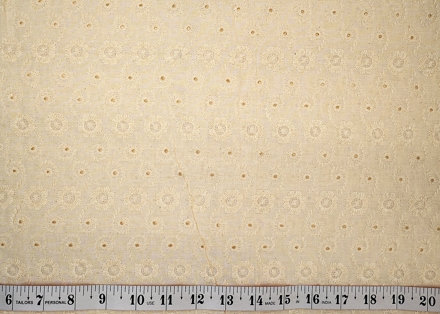 White Cotton Dobby Fabric with Allover Thread Work 13529