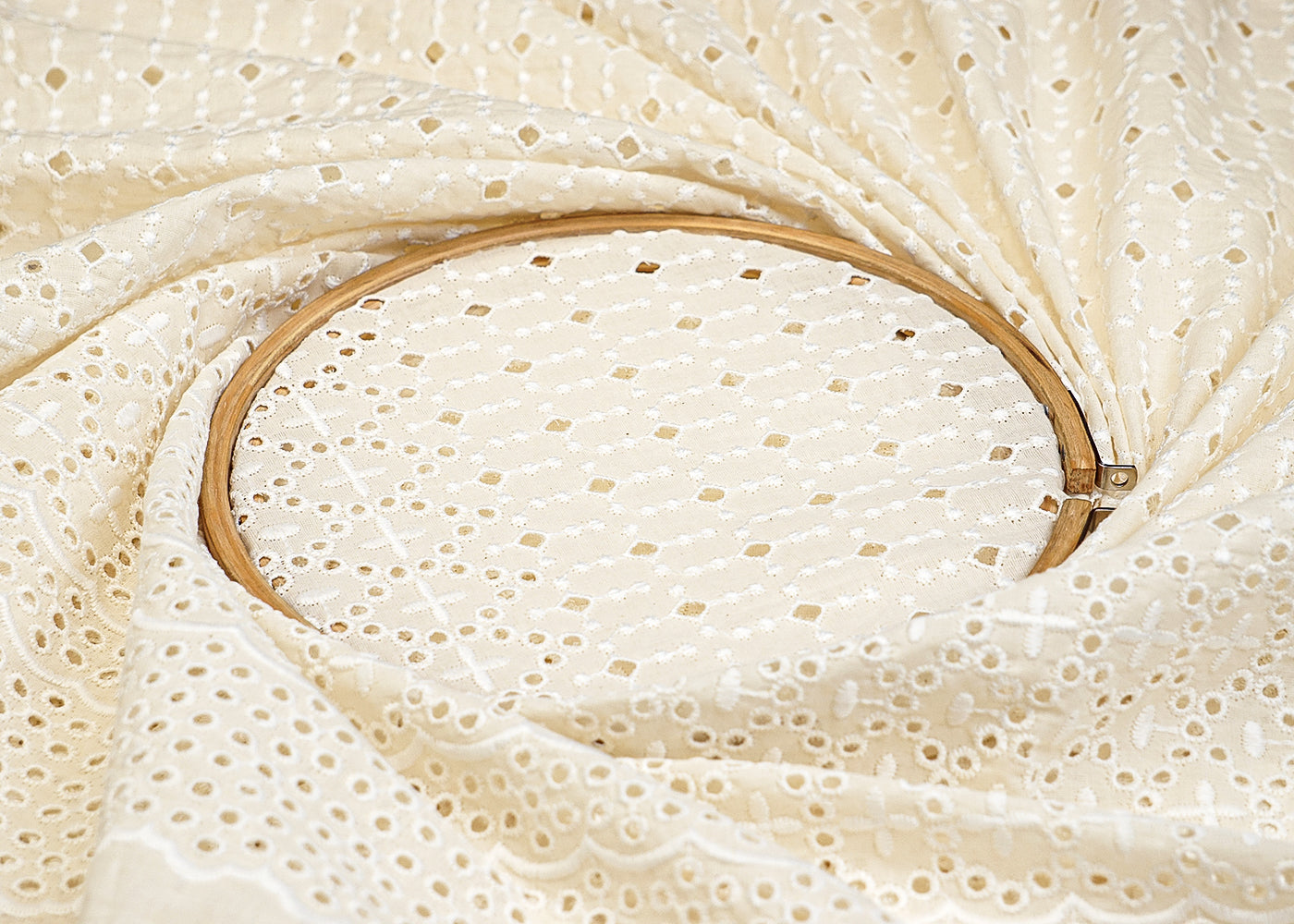 White Cotton Dobby Fabric with Allover Thread Work and Border 13530