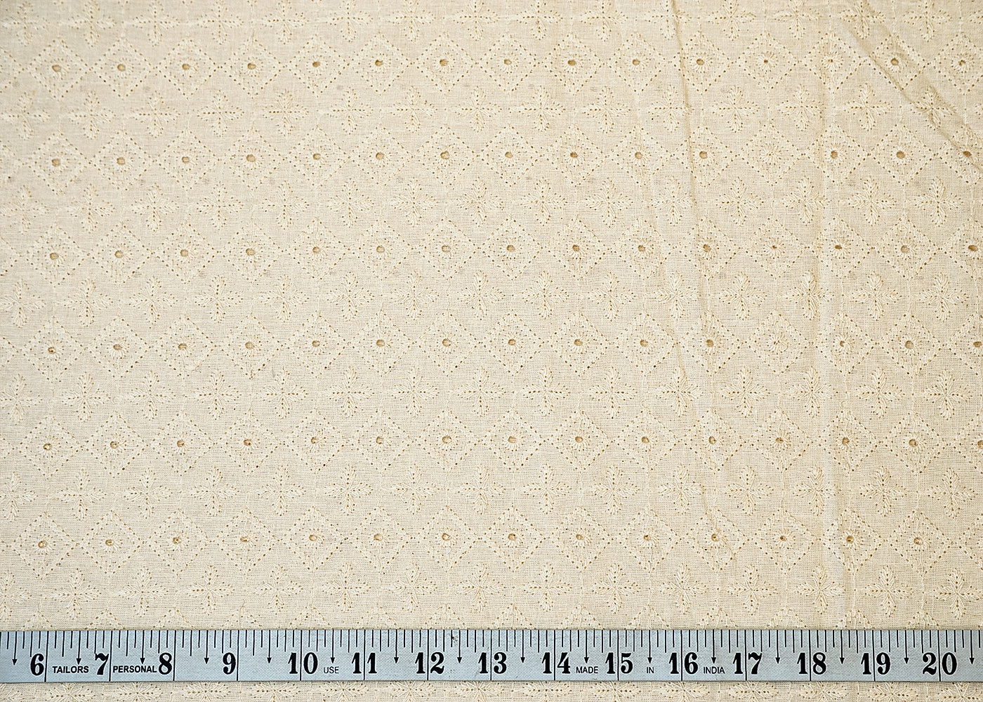 White Cotton Schiffli Fabric with Allover Thread Work 13535
