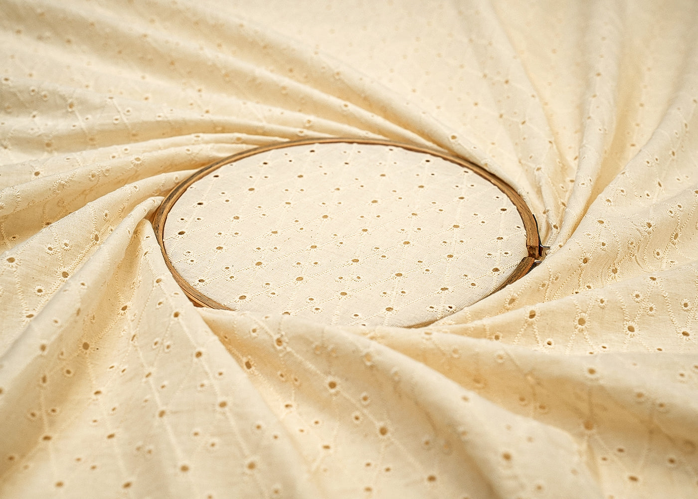 White Cotton Dobby Fabric with Allover Thread Work 13539