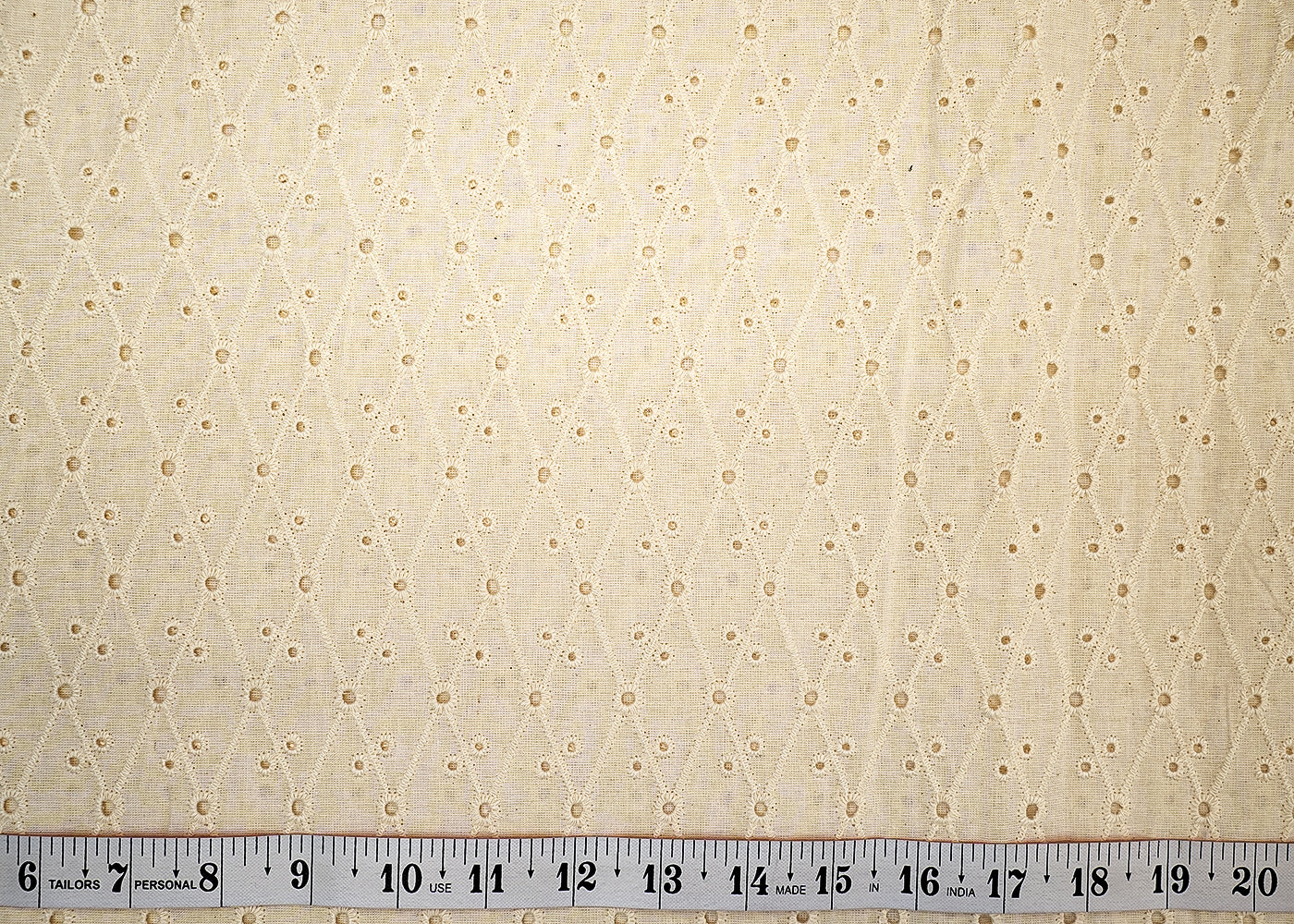 White Cotton Dobby Fabric with Allover Thread Work 13539