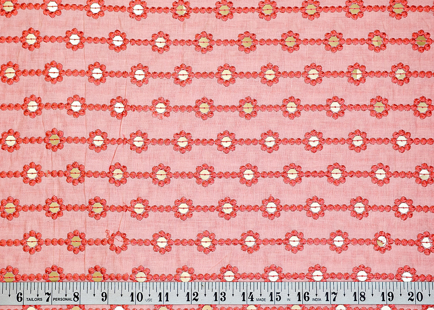 Pink Cotton Fabric with Allover Thread and Sequins Work 13550