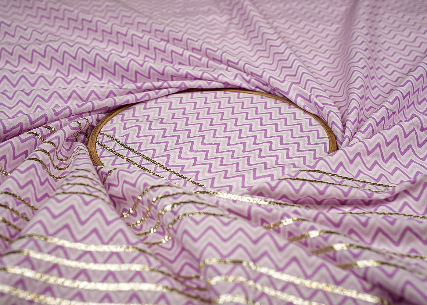 Lavender Cotton Fabric with Allover Print and Gota Work 13559