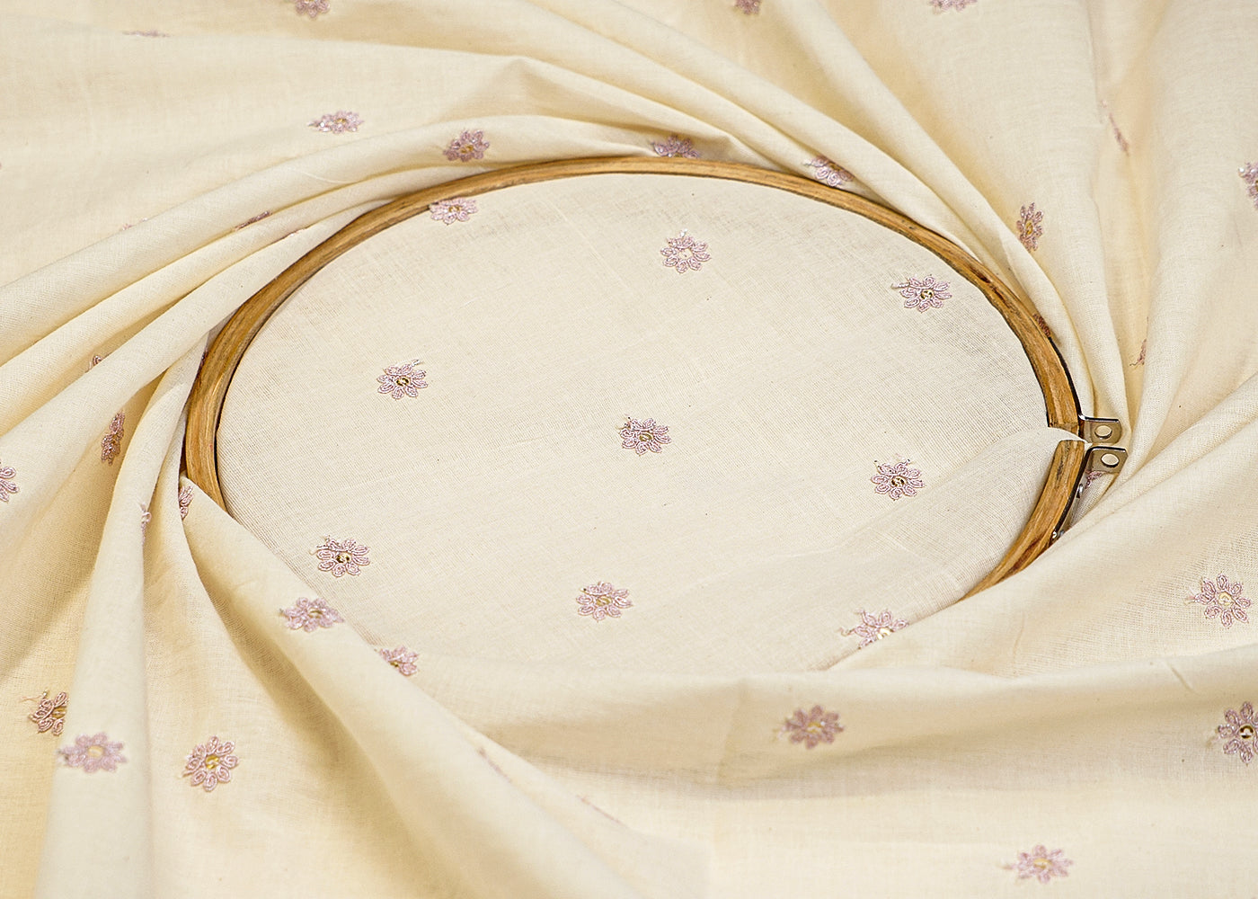 White Cotton Fabric with Allover Buti of Thread and Sequins 13563