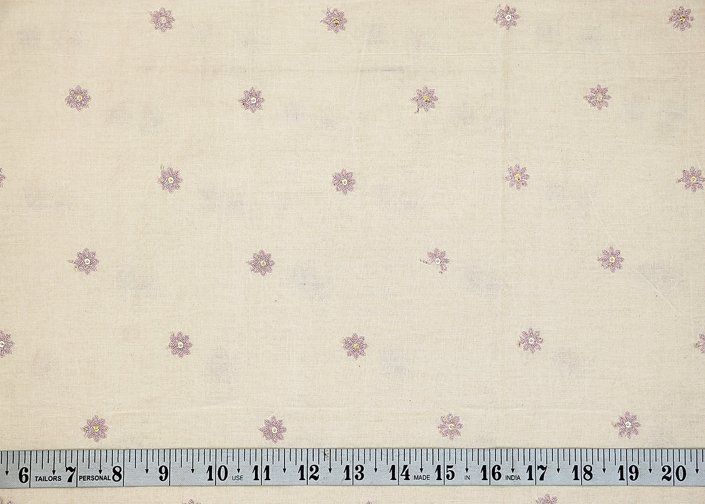 White Cotton Fabric with Allover Buti of Thread and Sequins 13563