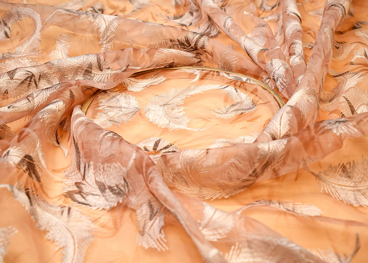 Camel Organza Fabric with Allover Thread Work 13607