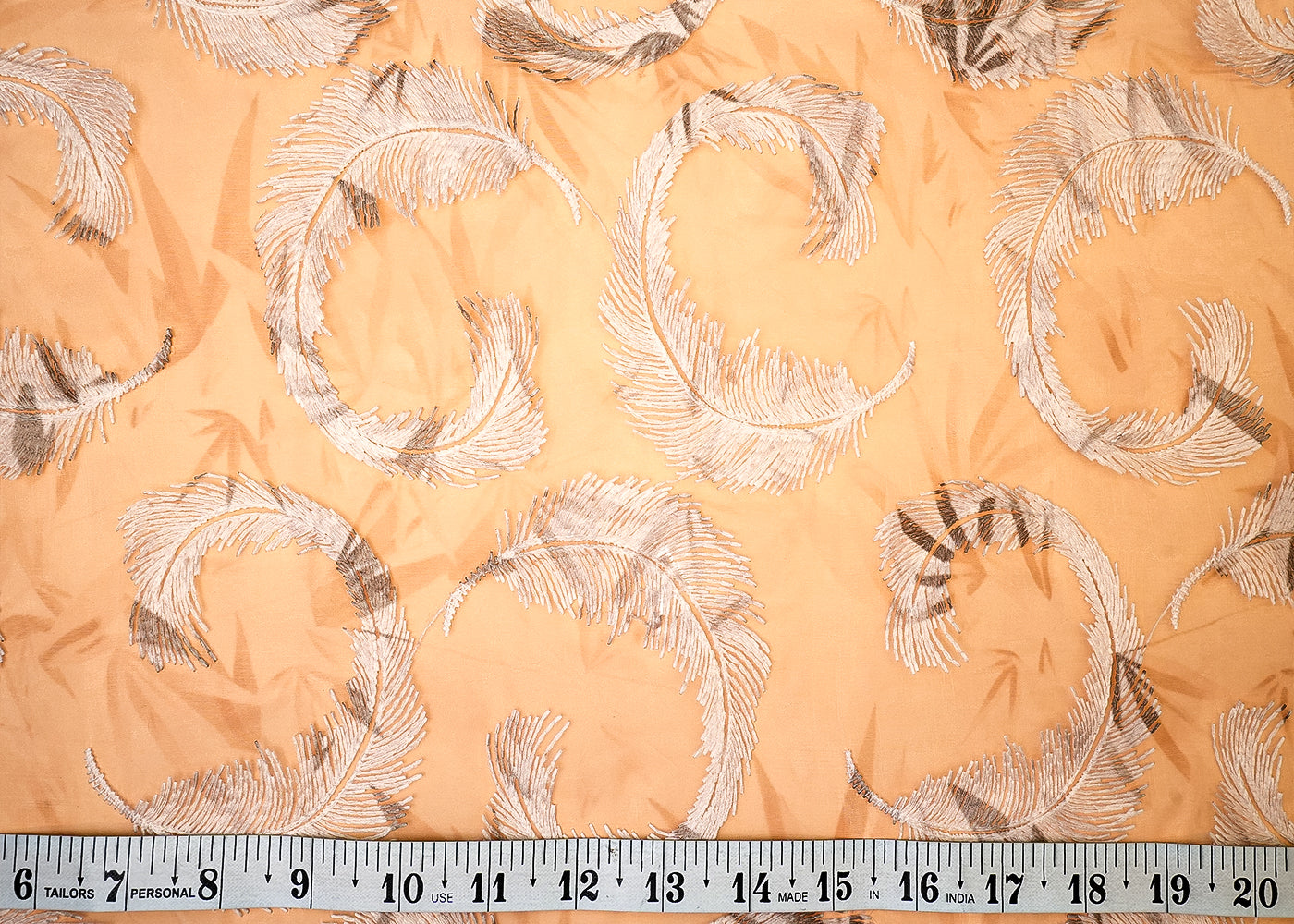 Camel Organza Fabric with Allover Thread Work 13607