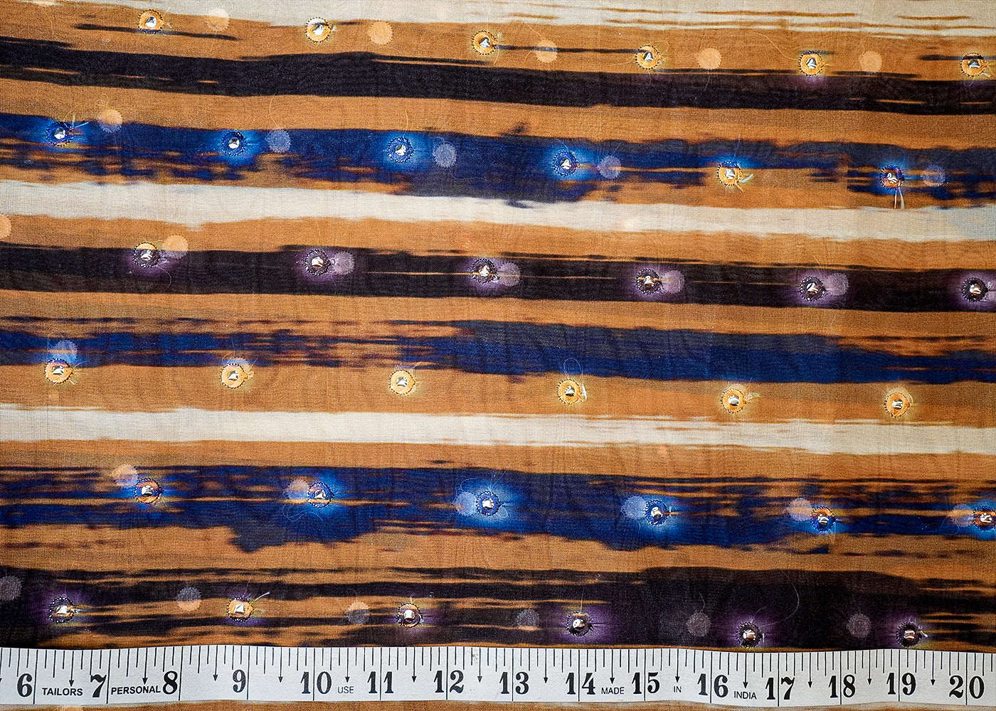 Multi-Color Organza Fabric with Allover Print, Faux Mirror & Thread Work 13614