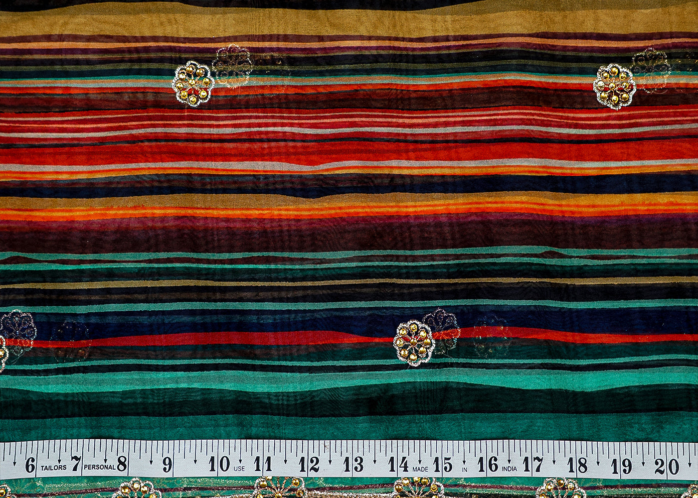 Multi-Color Organza Fabric with Allover Print and Buti of Swarovski & Thread with Border 13616