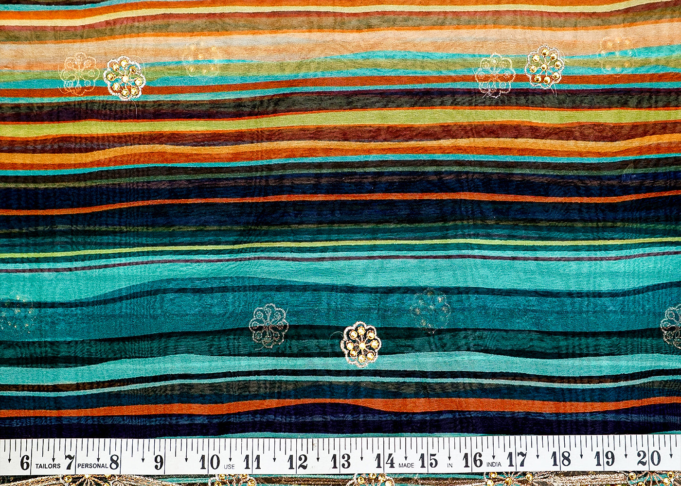 Multi-Color Organza Fabric with Allover Print and Buti of Swarovski & Thread 13617