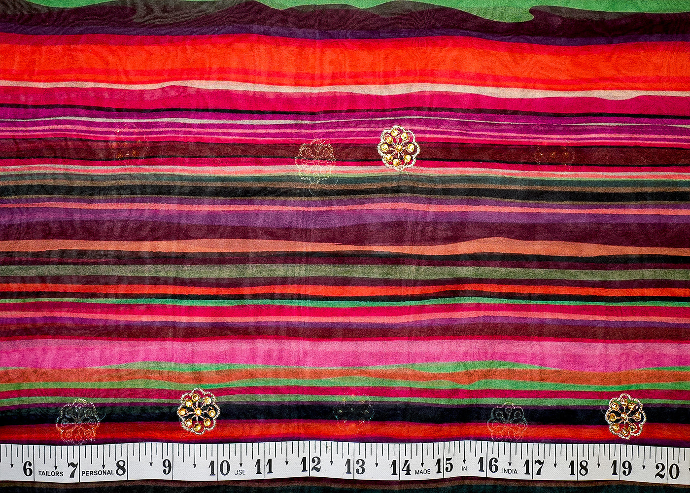 Multi-Color Organza Fabric with Allover Print and Buti of Swarovski & Thread 13618