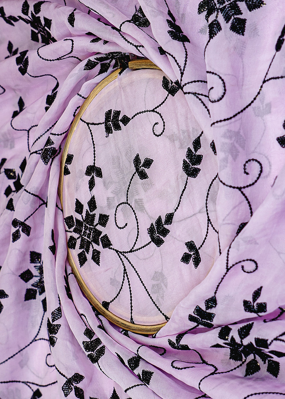 Lavender-Organza-Fabric-with-Allover-Black-Thread-and-Sequins-Work-13626-close-view