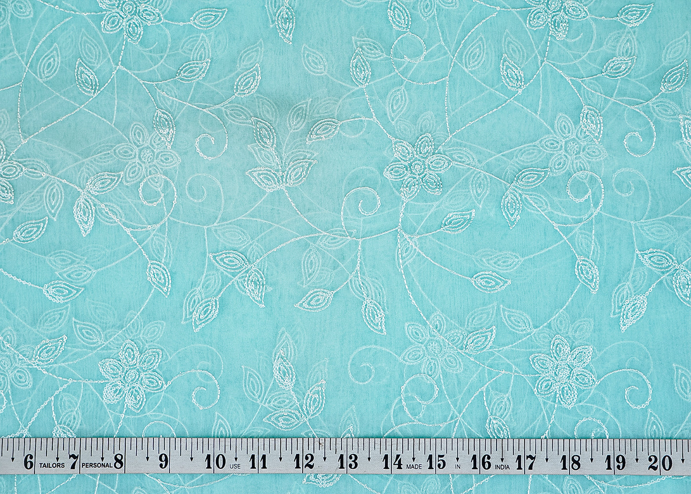 Sky Blue Organza Fabric with Allover Thread and Sequins Work 13654