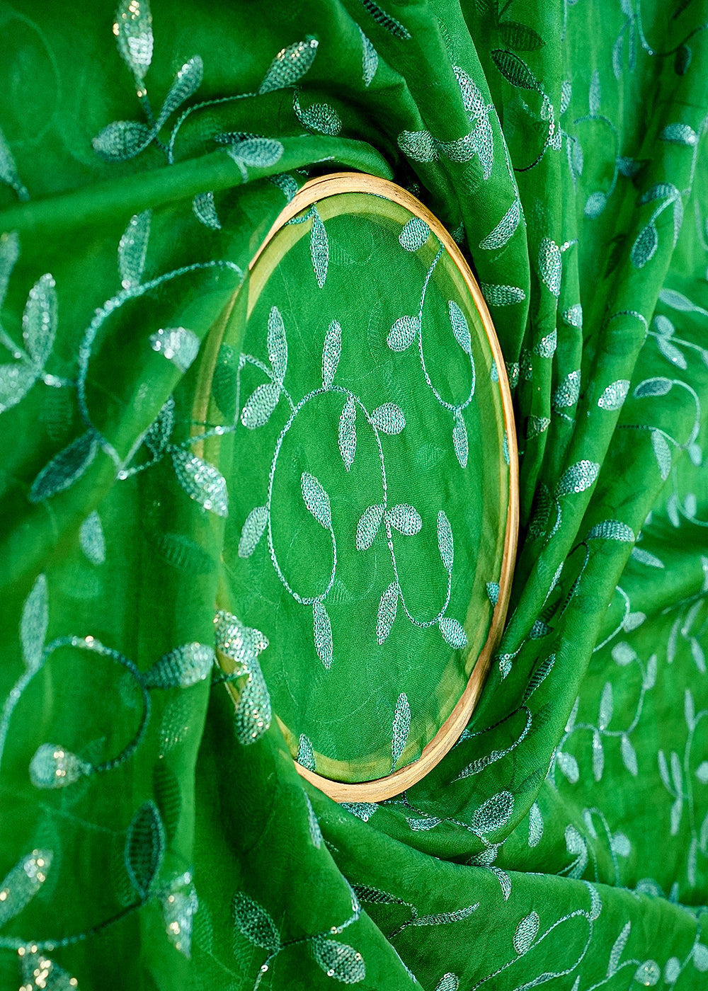 Green-Organza-Fabric-with-Allover-Thread-and-Sequins-Work-13662-close-view