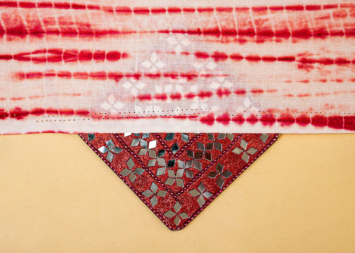 Red Printed Cotton Fabric with Tie and Dye Pattern 13751