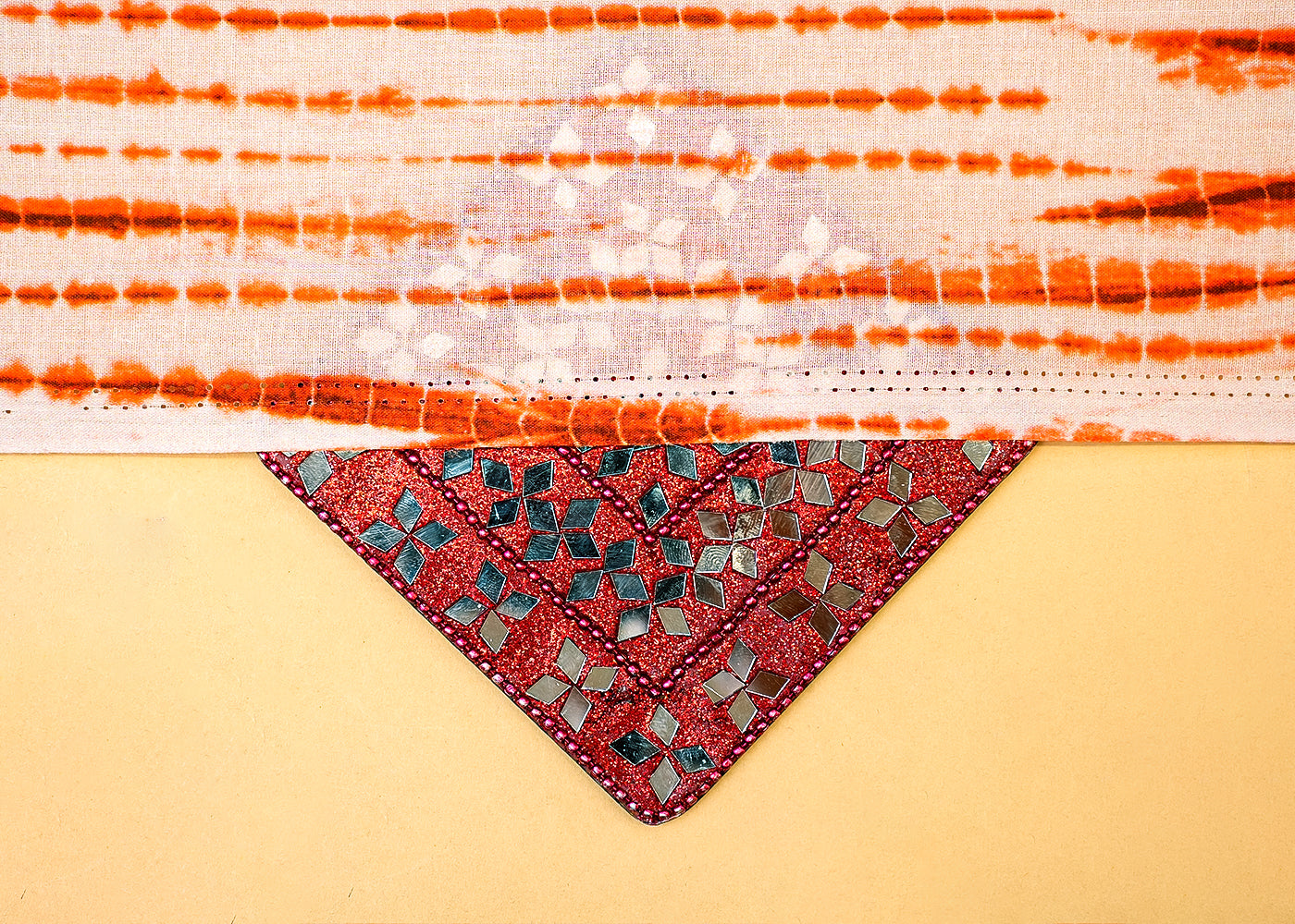 Orange Printed Cotton Fabric with Tie and Dye Pattern 13753