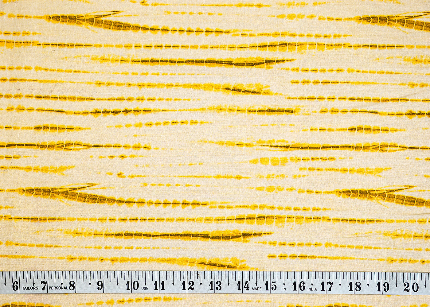 Yellow Printed Cotton Fabric with Tie and Dye Pattern 13754
