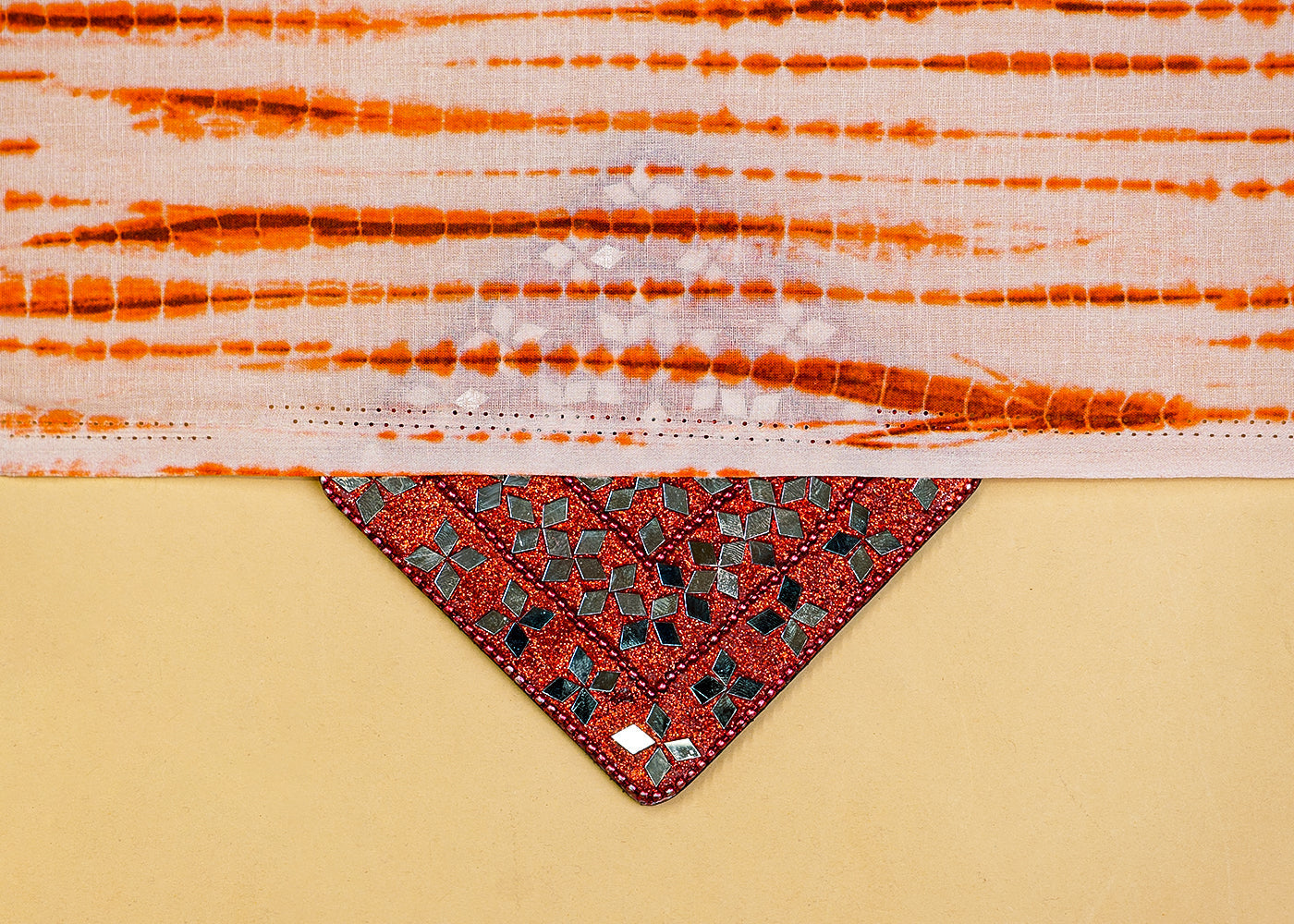 Dark Orange Printed Cotton Fabric with Tie and Dye Pattern 13755