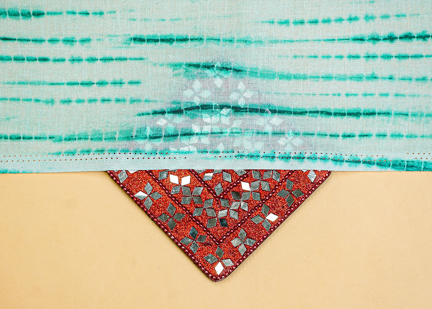 Firozi Printed Cotton Fabric with Tie and Dye Pattern 13756
