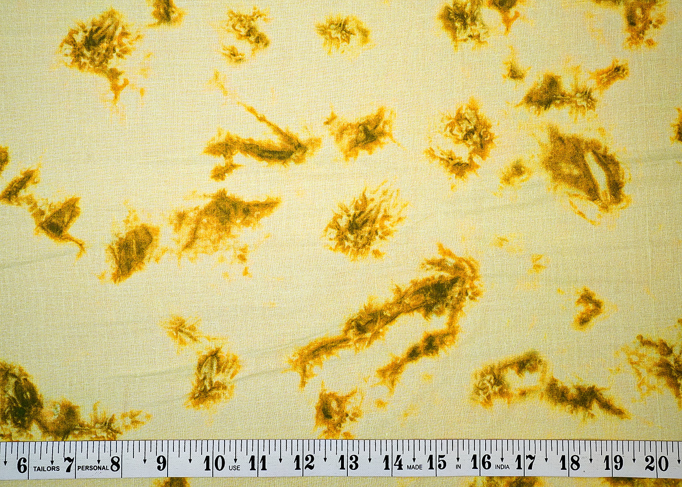 Yellow Printed Cotton Fabric with Tie and Dye Pattern 13757