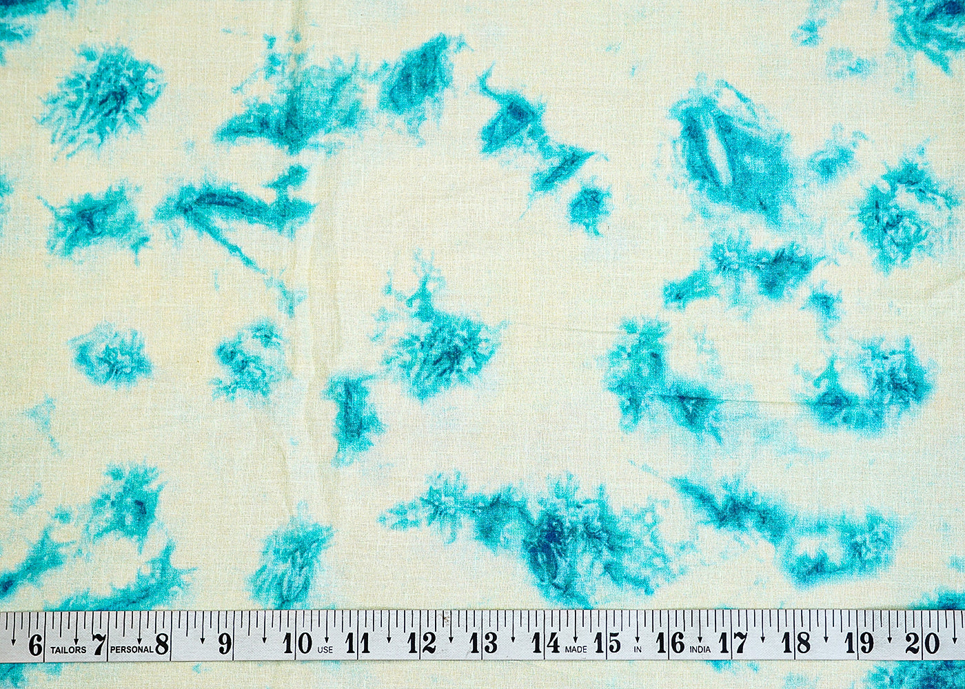 Firozi Printed Cotton Fabric with Tie and Dye Pattern 13758