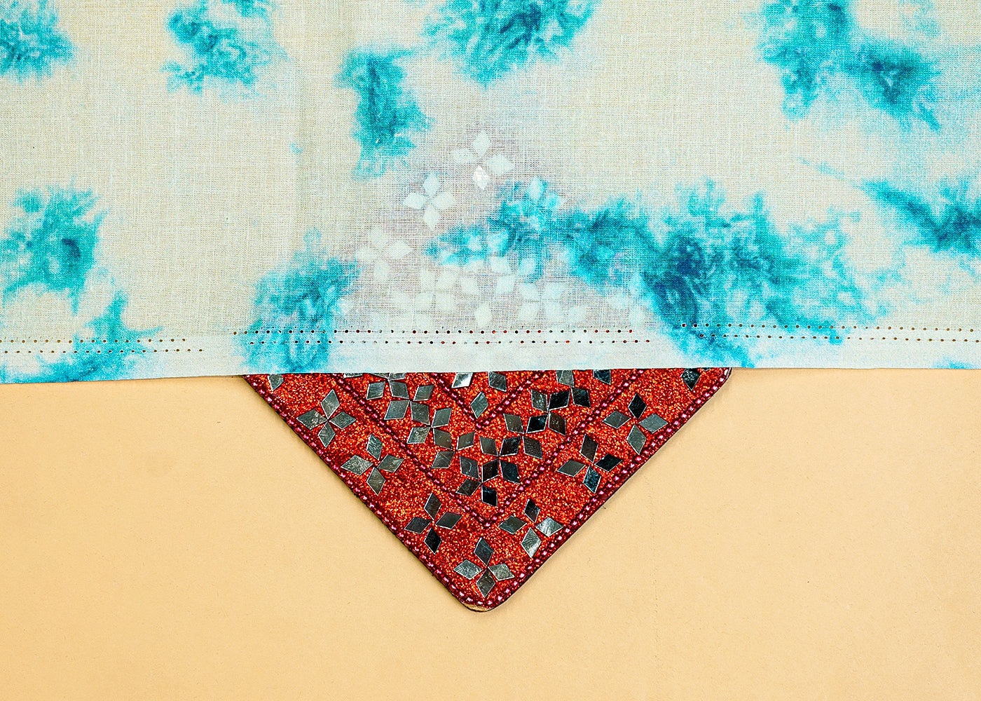 Firozi Printed Cotton Fabric with Tie and Dye Pattern 13758