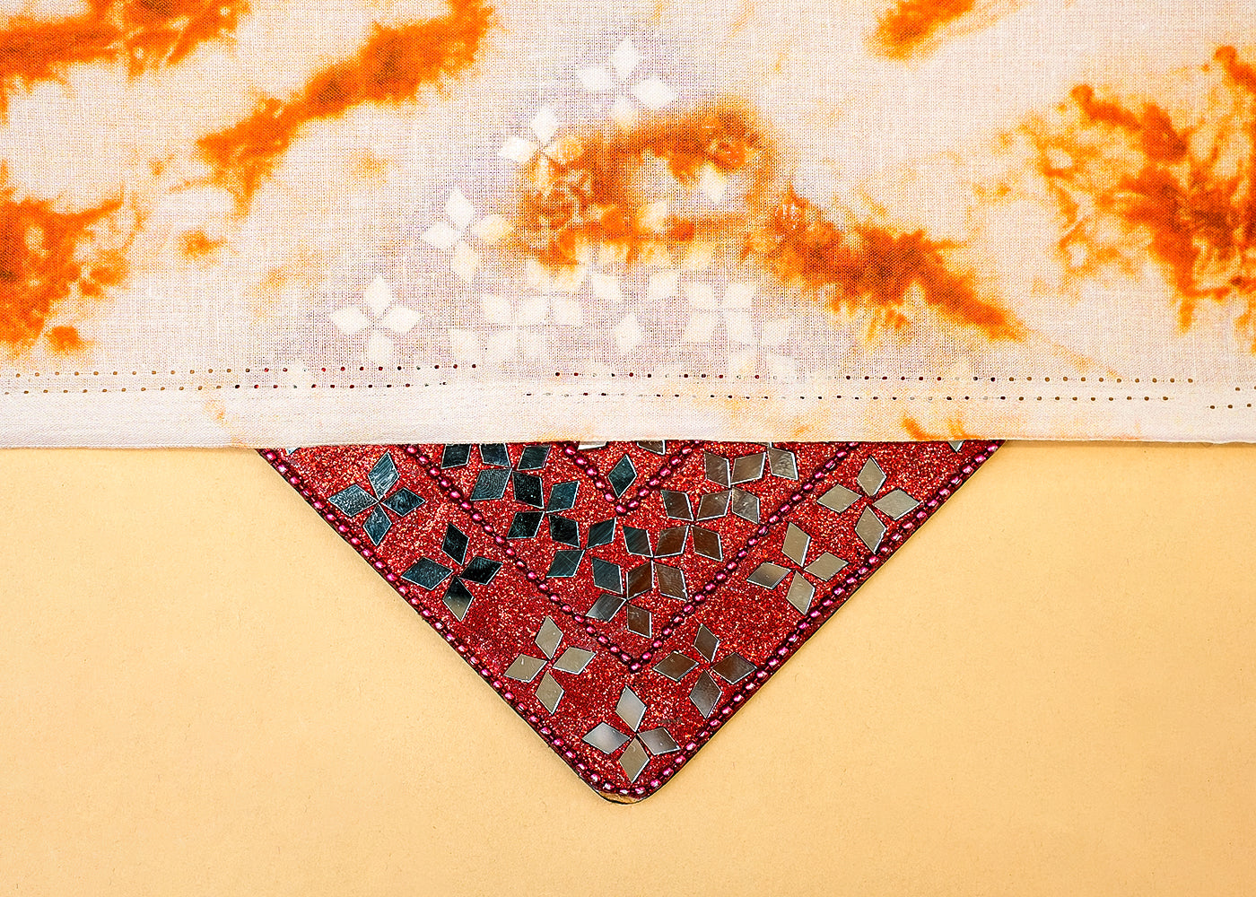 Orange Printed Cotton Fabric with Tie and Dye Pattern 13759