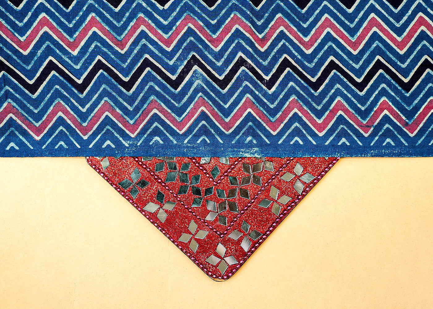 Indigo Blue Printed Cotton Fabric with Allover Zig Zag Pattern 13762