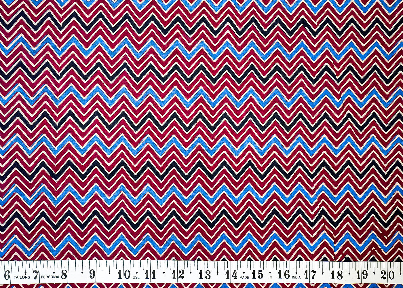Maroon Printed Cotton Fabric with Allover Zig Zag Pattern 13764
