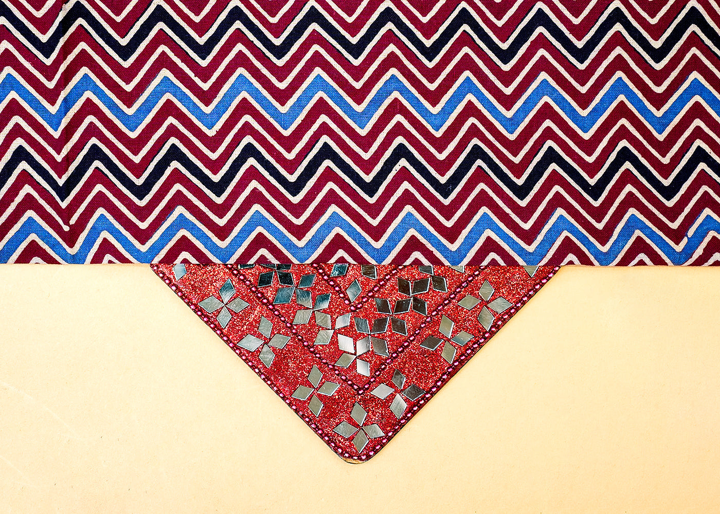Maroon Printed Cotton Fabric with Allover Zig Zag Pattern 13764