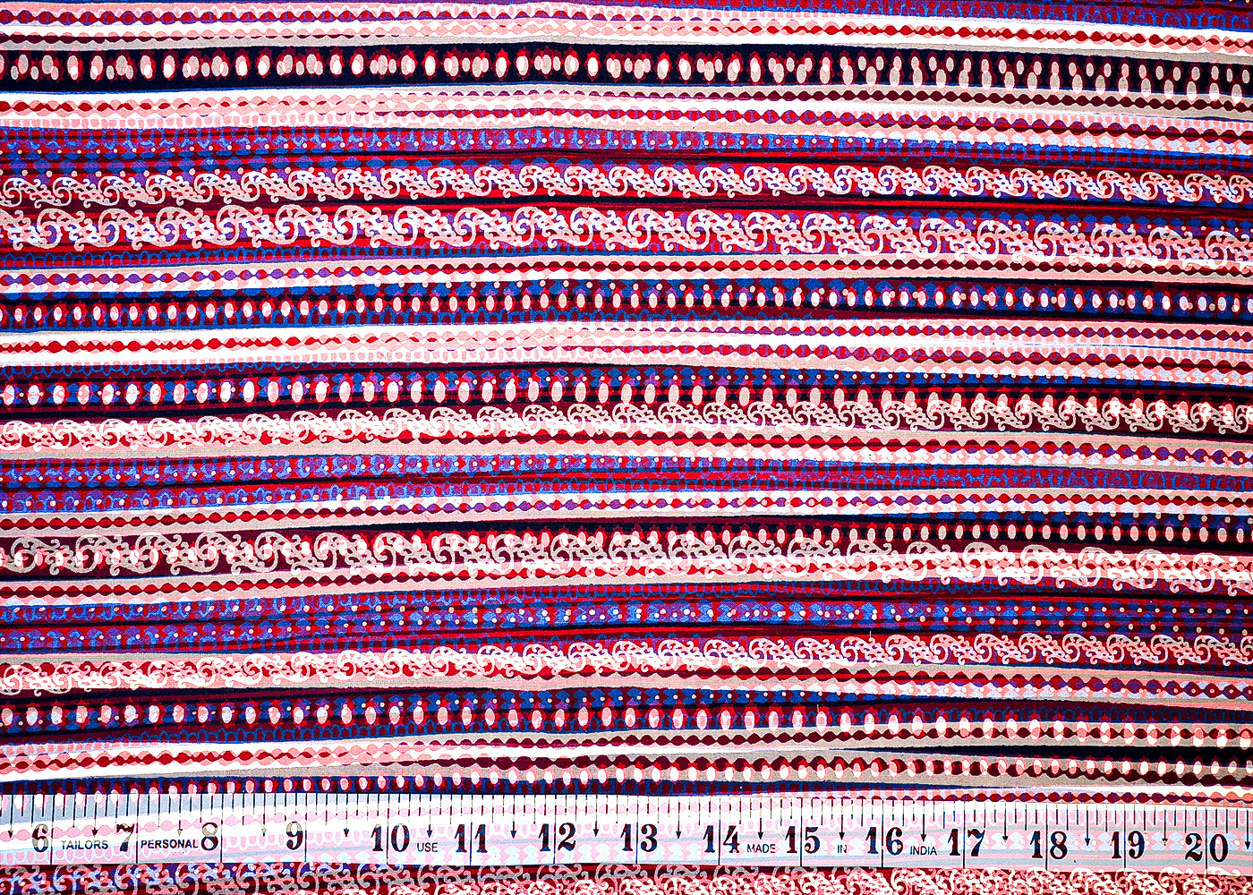 Maroon Printed Cotton Fabric with Alternate Stripes 13769