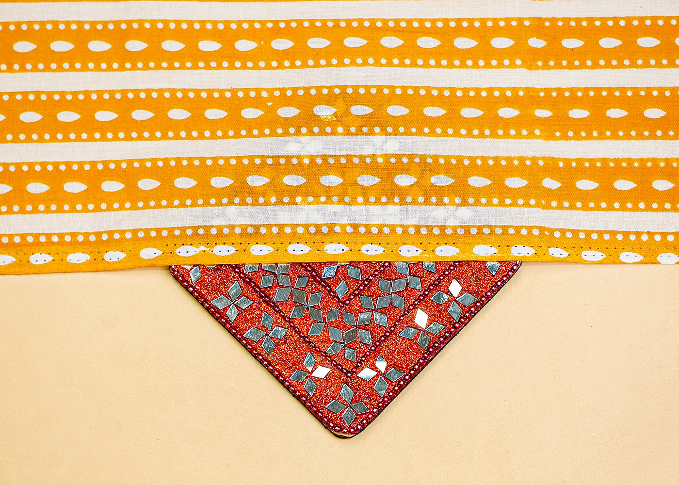 Yellow Printed Cotton Fabric with Alternate Stripes 13777