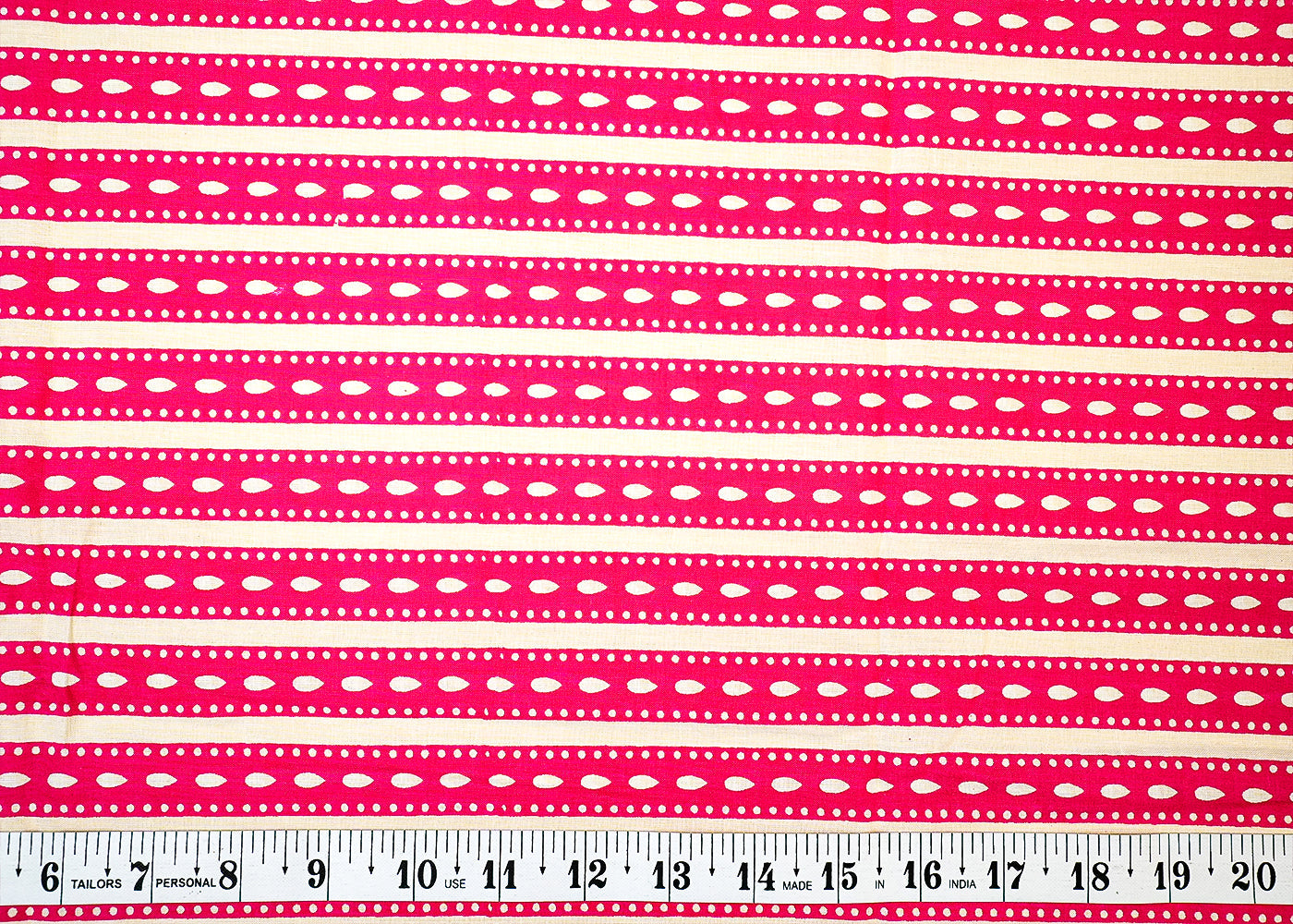 Pink Printed Cotton Fabric with Alternate Stripes 13779