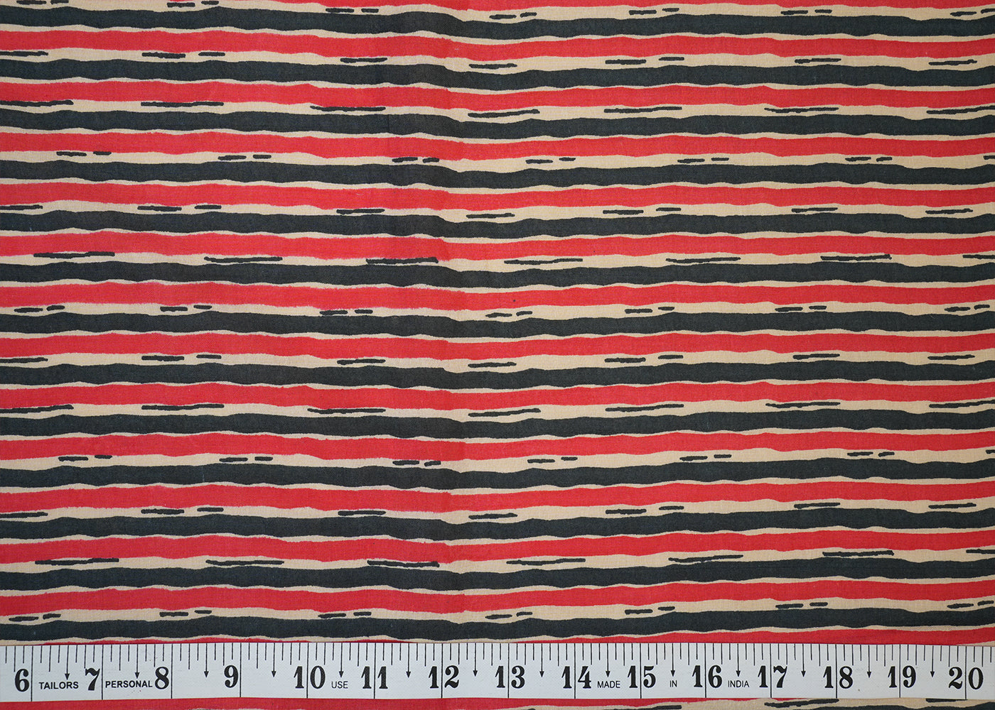 Black And Red Printed Cotton Fabric with Alternate Stripes 13782