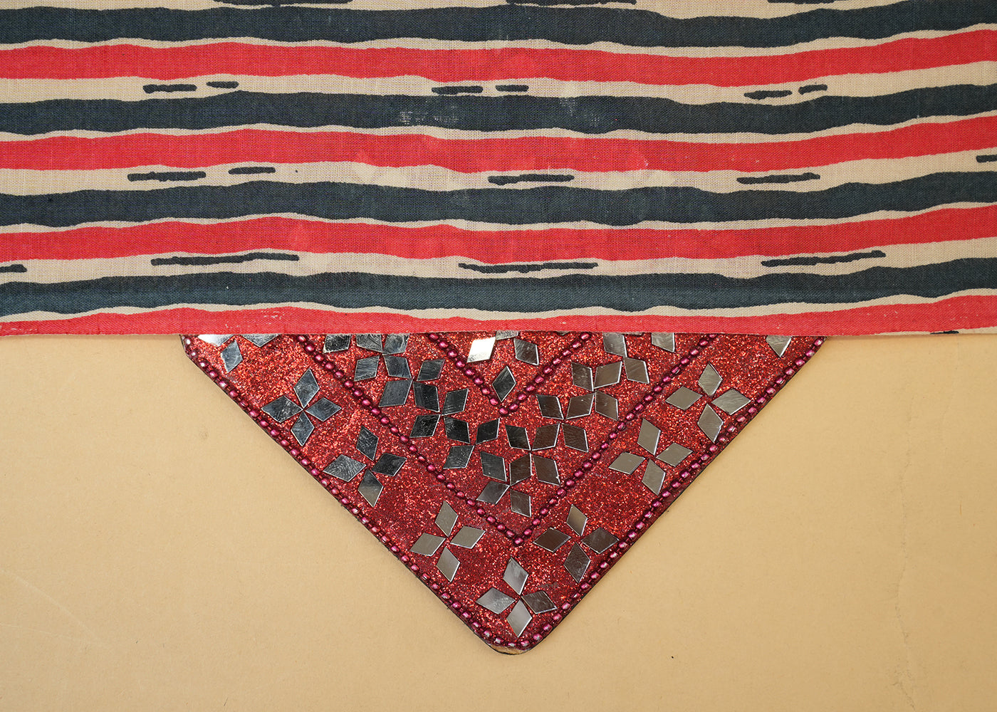 Black And Red Printed Cotton Fabric with Alternate Stripes 13782