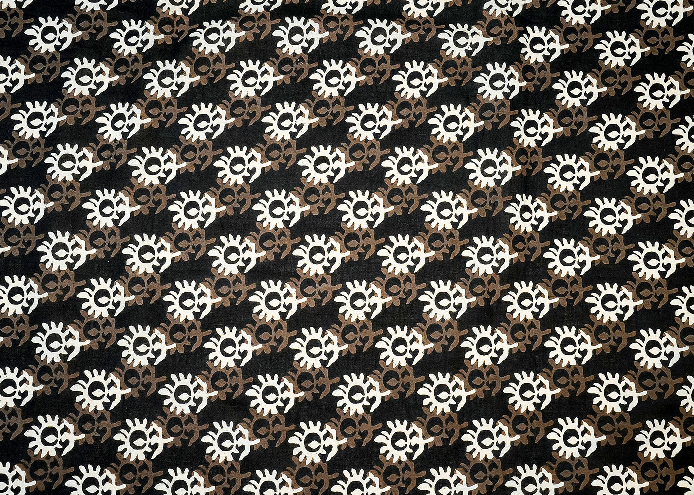 Black Printed Cotton Fabric with Allover Flower Motifs 13785