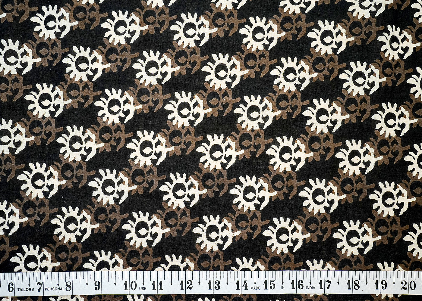 Black Printed Cotton Fabric with Allover Flower Motifs 13785