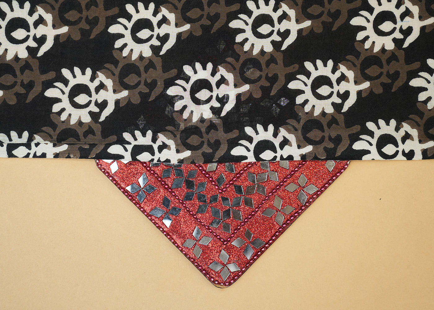 Black Printed Cotton Fabric with Allover Flower Motifs 13785