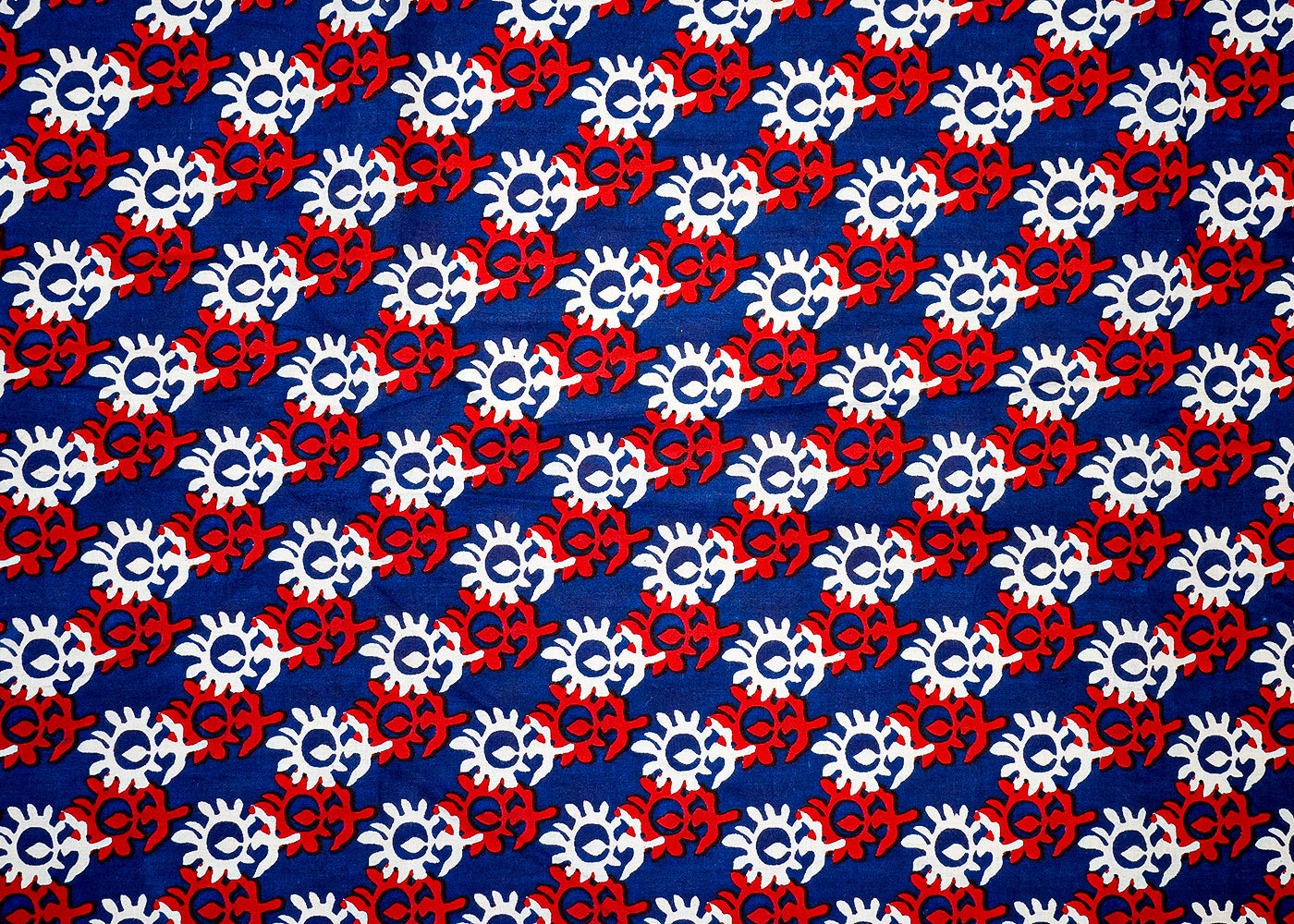 Blue Printed Cotton Fabric with Allover Flower Motifs 13786