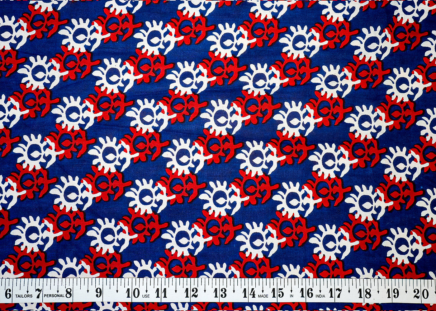 Blue Printed Cotton Fabric with Allover Flower Motifs 13786