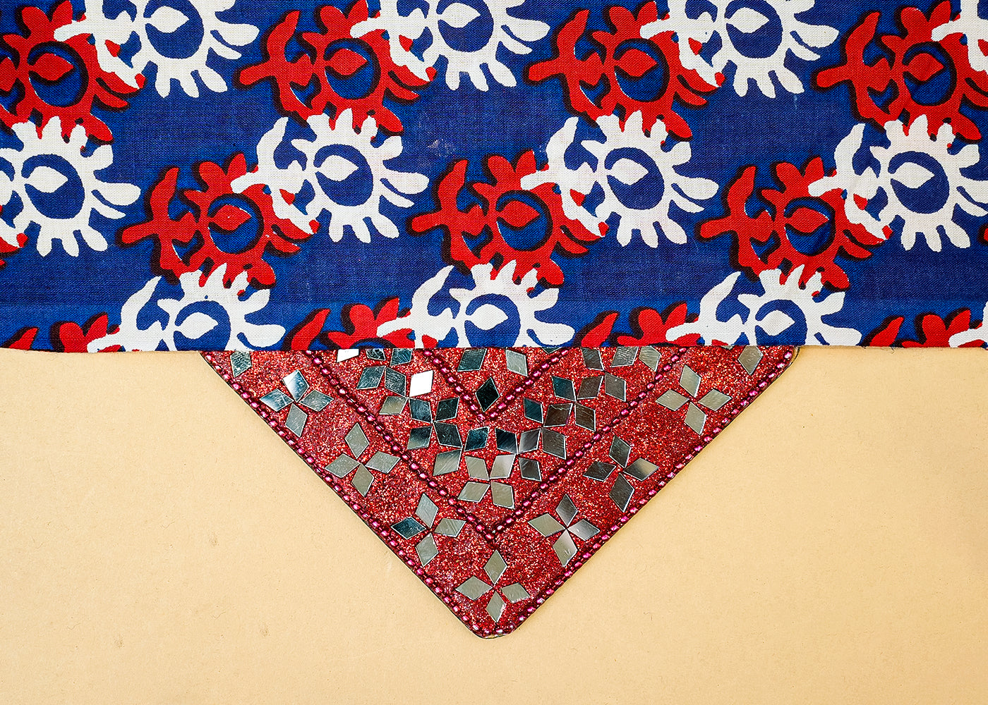 Blue Printed Cotton Fabric with Allover Flower Motifs 13786