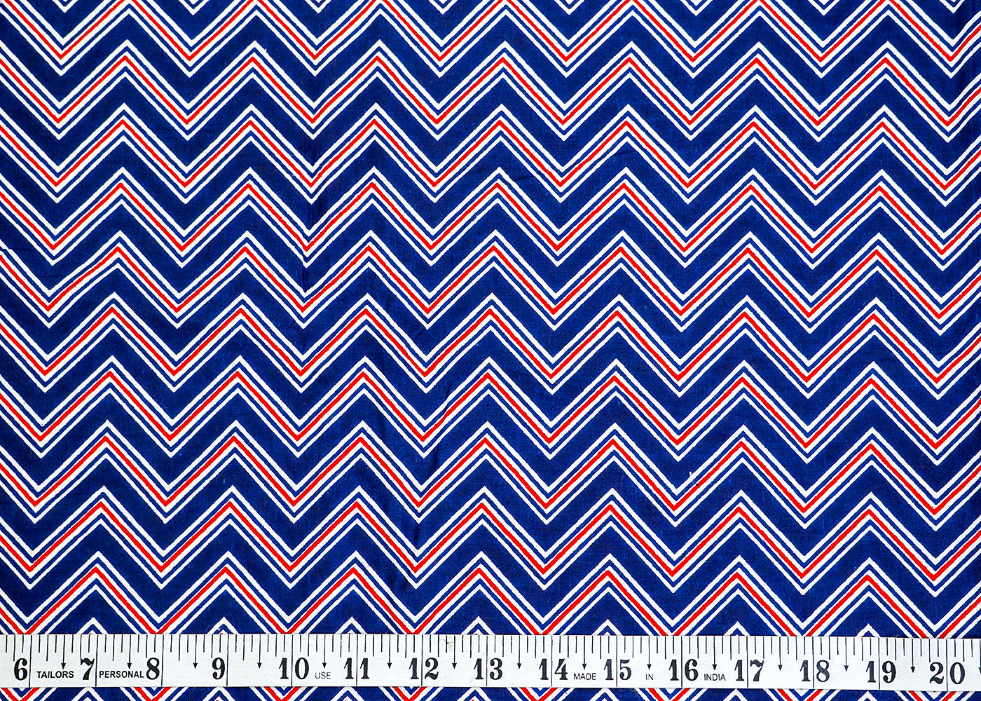 Blue Printed Cotton Fabric with Allover Zig Zag Pattern 13787