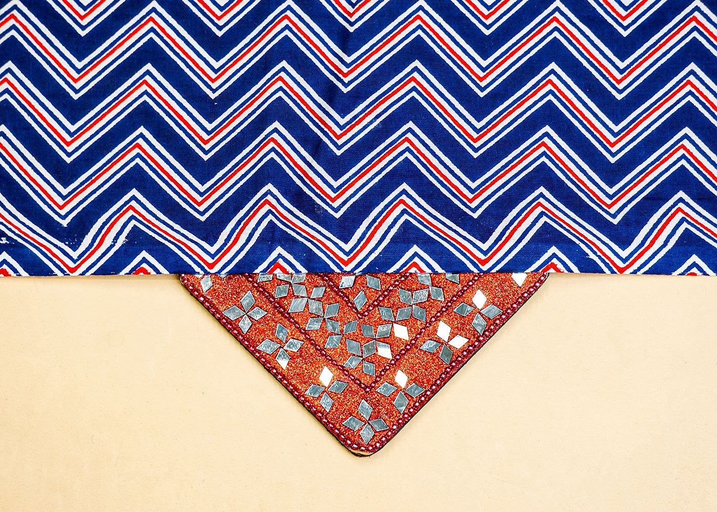Blue Printed Cotton Fabric with Allover Zig Zag Pattern 13787