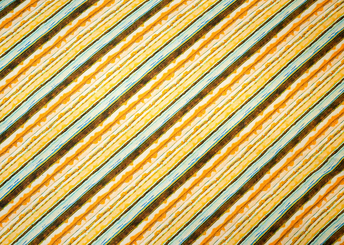 Off White And Yellow Cotton Fabric with Diagonal Stripes Pattern 13788