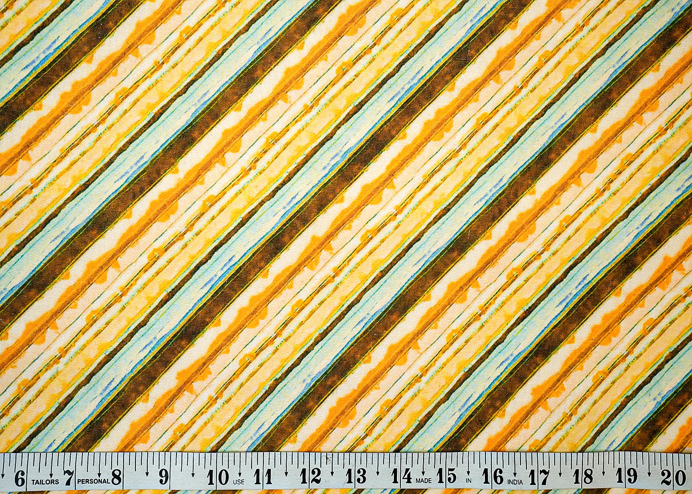 Off White And Yellow Cotton Fabric with Diagonal Stripes Pattern 13788