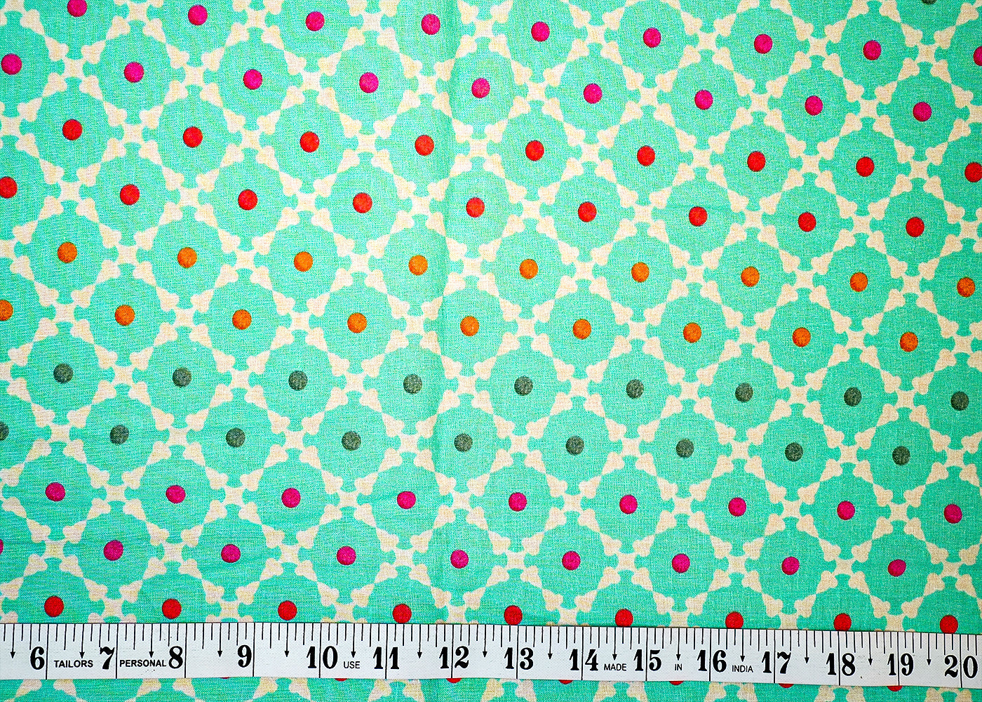 Light Green Printed Cotton Fabric with Jaal Pattern 13793