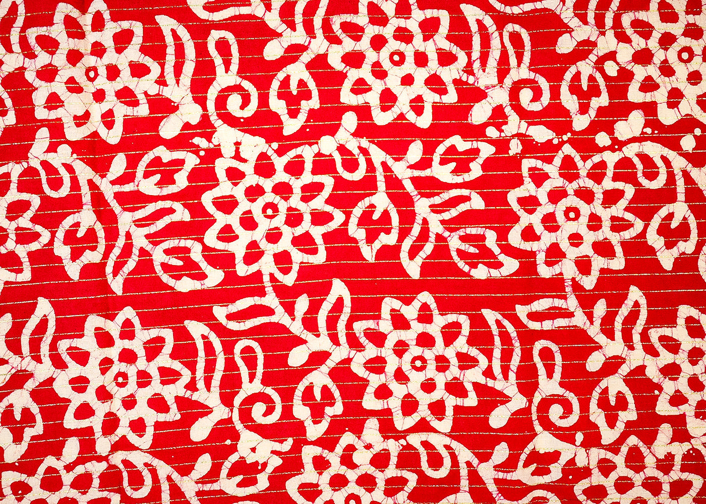 Red Printed Cotton Fabric with All Over Batik Print Motif and Lurex Thread Work 13805